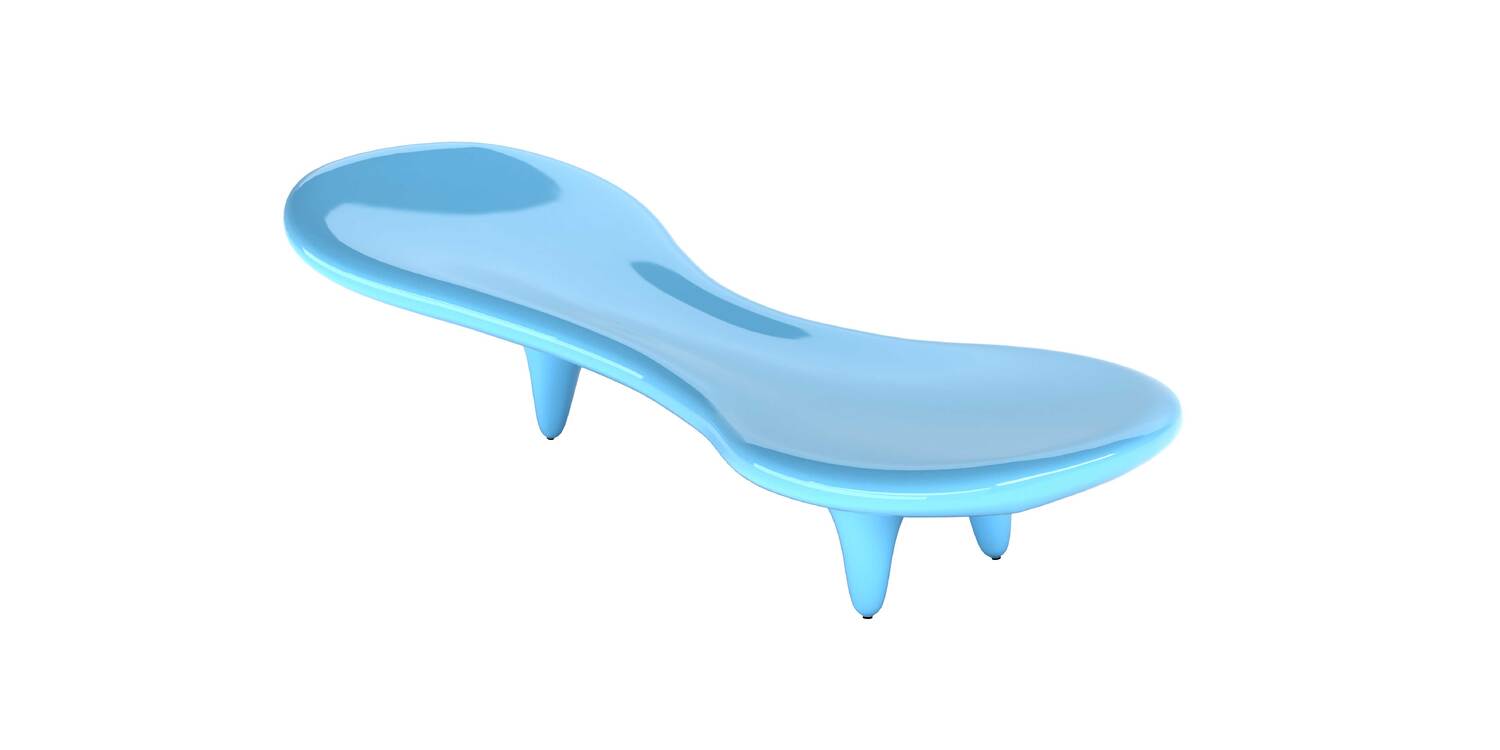 “Three-quarter shot of the limited-edition Orgone by Cappellini, emphasizing its flowing contours and sculptural presence on tapering cone legs.”