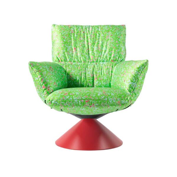 “Close view of Happy Lud’o’s padded upholstery and textured pattern, revealing the tactile satin finish and sculptural form.”
