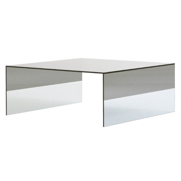"Refined table design featuring smoky glass surface and minimalist structure – Cappellini Smoke."