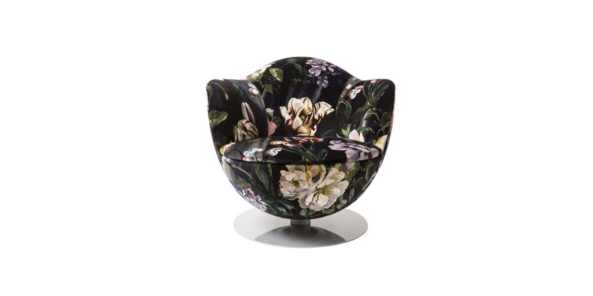 Whimsical and modern Dalia armchair with blooming silhouette and artistic flair by Cappellini.