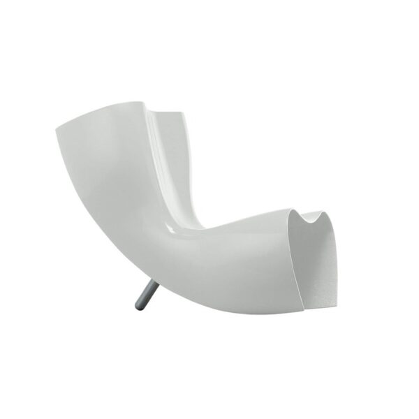 "Bright yellow Felt Chair angled to show its ergonomic seat and sculptural shape."
