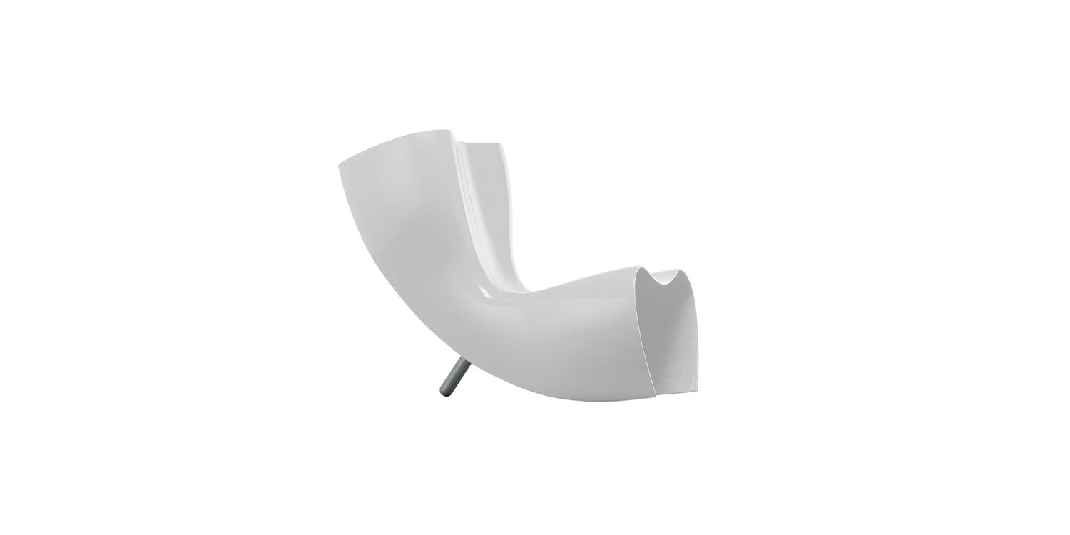 "Bright yellow Felt Chair angled to show its ergonomic seat and sculptural shape."