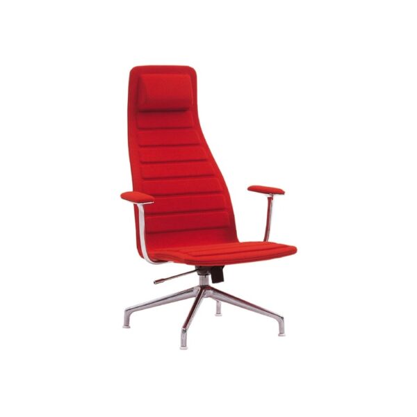 "Elegant office corner furnished with Lotus chair, combining comfort and refined design."