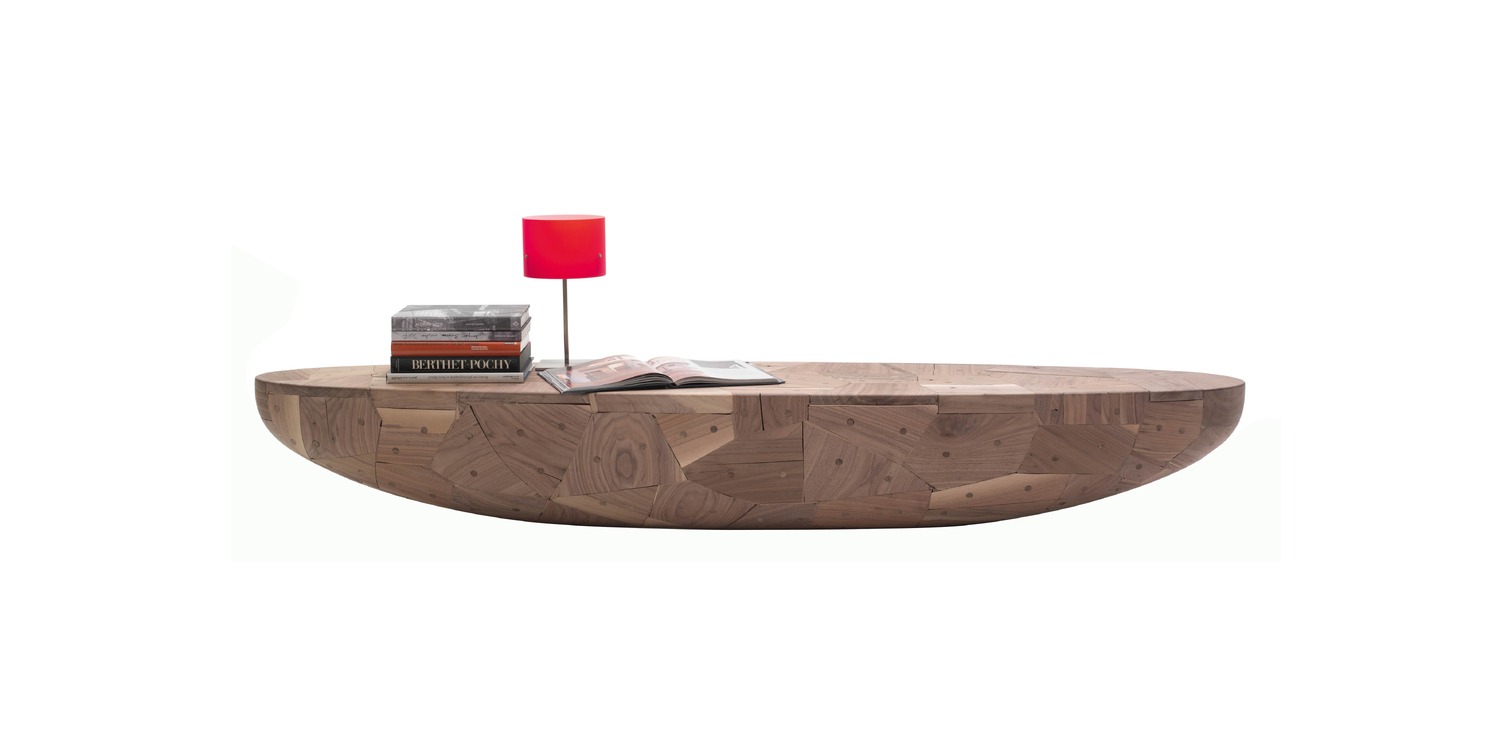 "Creative decor object blending color, form, and texture – Patchwork Oval Hemisphere by Cappellini."