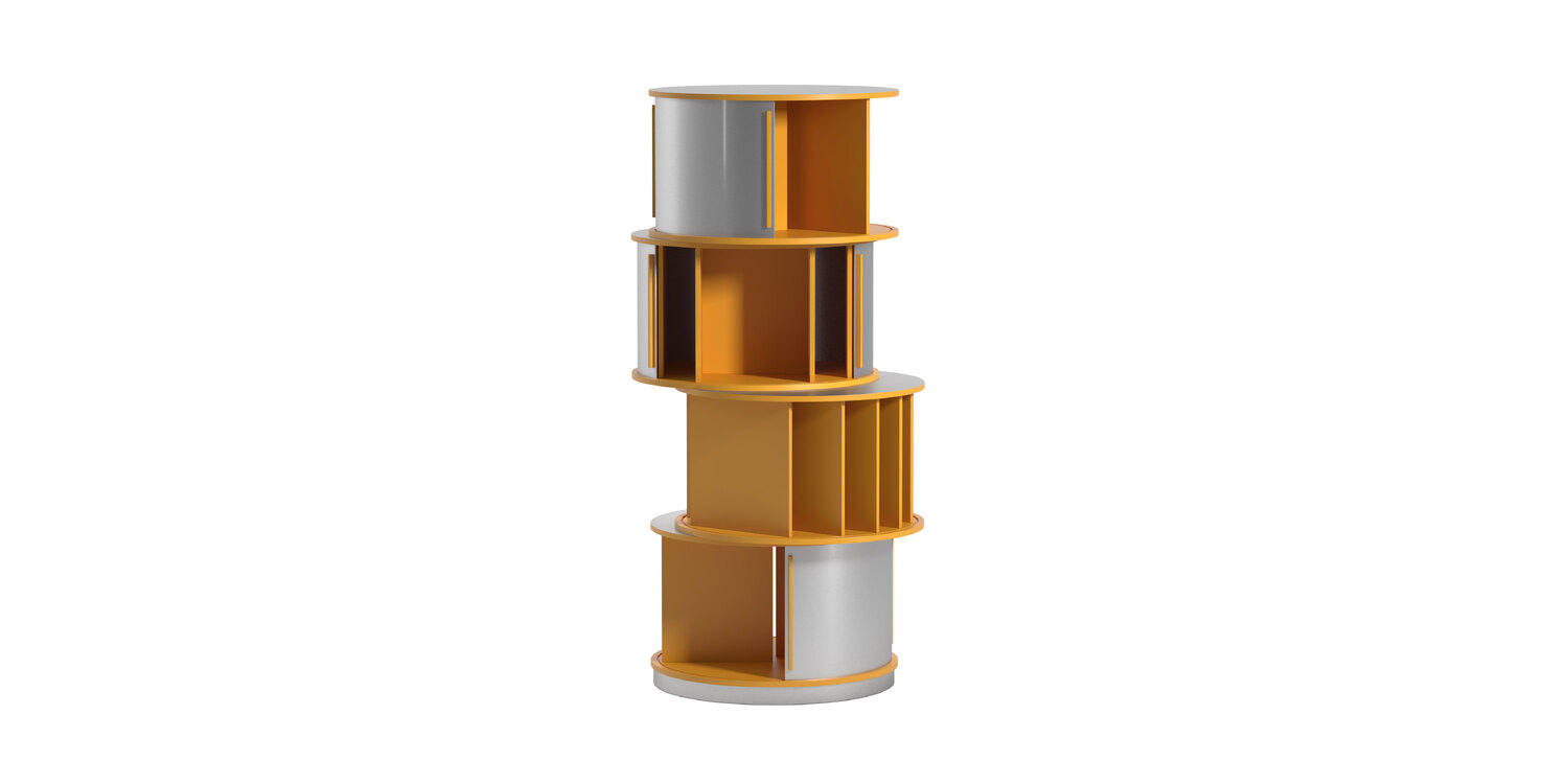 "Combi Center Limited by Cappellini – modern cylindrical storage unit with matte lacquered wood and aluminum details."