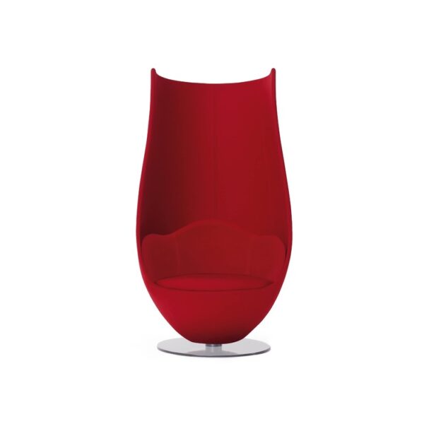 "Modern office corner featuring the Tulip armchair in fabric, highlighting its flower-inspired high-back design."