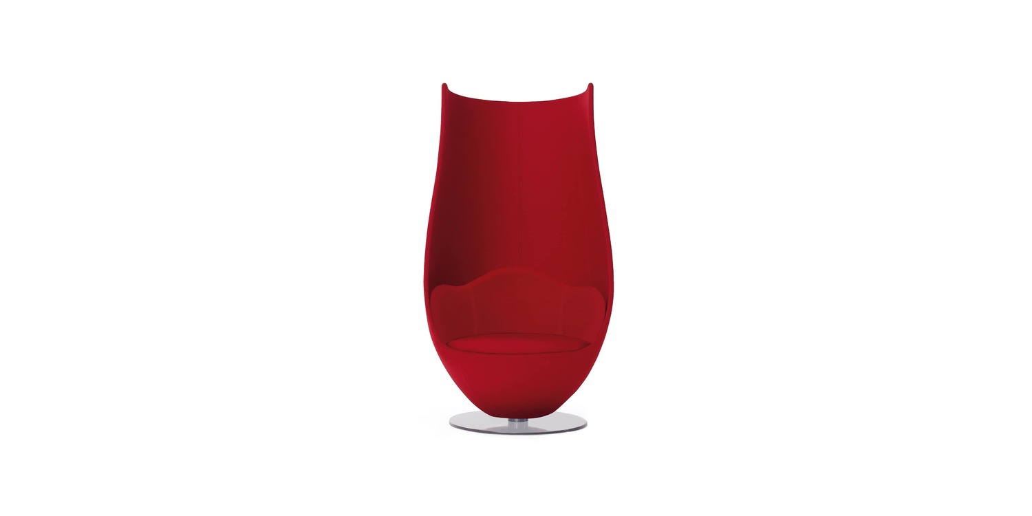"Modern office corner featuring the Tulip armchair in fabric, highlighting its flower-inspired high-back design."
