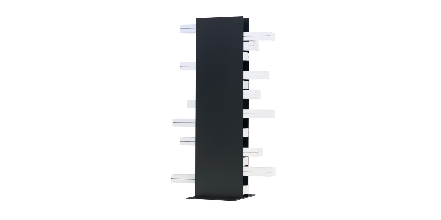 "Dinah storage unit on rubber wheels, with 18 side-opening drawers in white lacquer, designed by Cappellini in 1970."