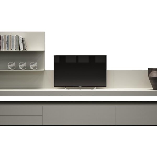 "Freestanding Flexi Container system by Cappellini in customizable heights and widths, combining wood and metal elements."