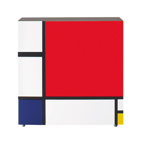 "Minimalist cabinet by Cappellini featuring a Mondrian-inspired color block design with matte lacquer finish."
