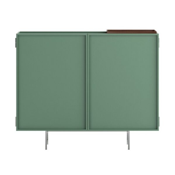 "Functional and stylish Lochness storage cabinet by Cappellini with matte lacquer or oak veneer doors and sturdy metal base."