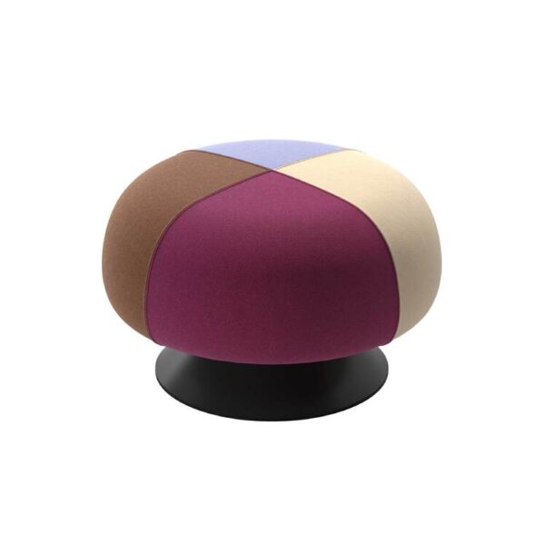 “Cozy corner with Lud’o Pouf upholstered in mustard fabric, featuring soft rounded form and padded seat.”