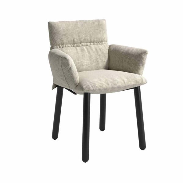 "Stylish workspace scene with Lud’ina swivel chair in ocean‑blue fabric on matte-black metal base."