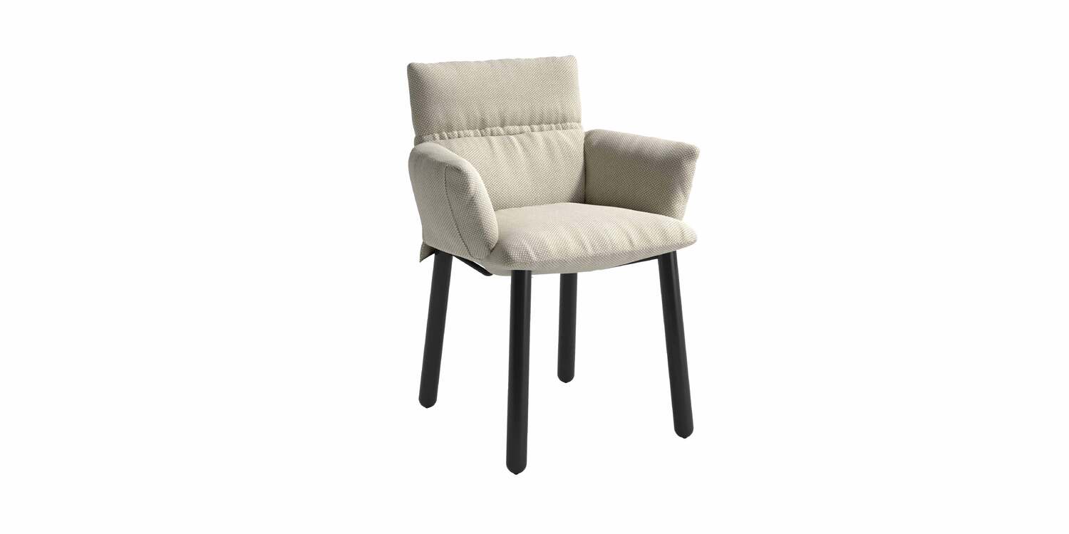 "Stylish workspace scene with Lud’ina swivel chair in ocean‑blue fabric on matte-black metal base."