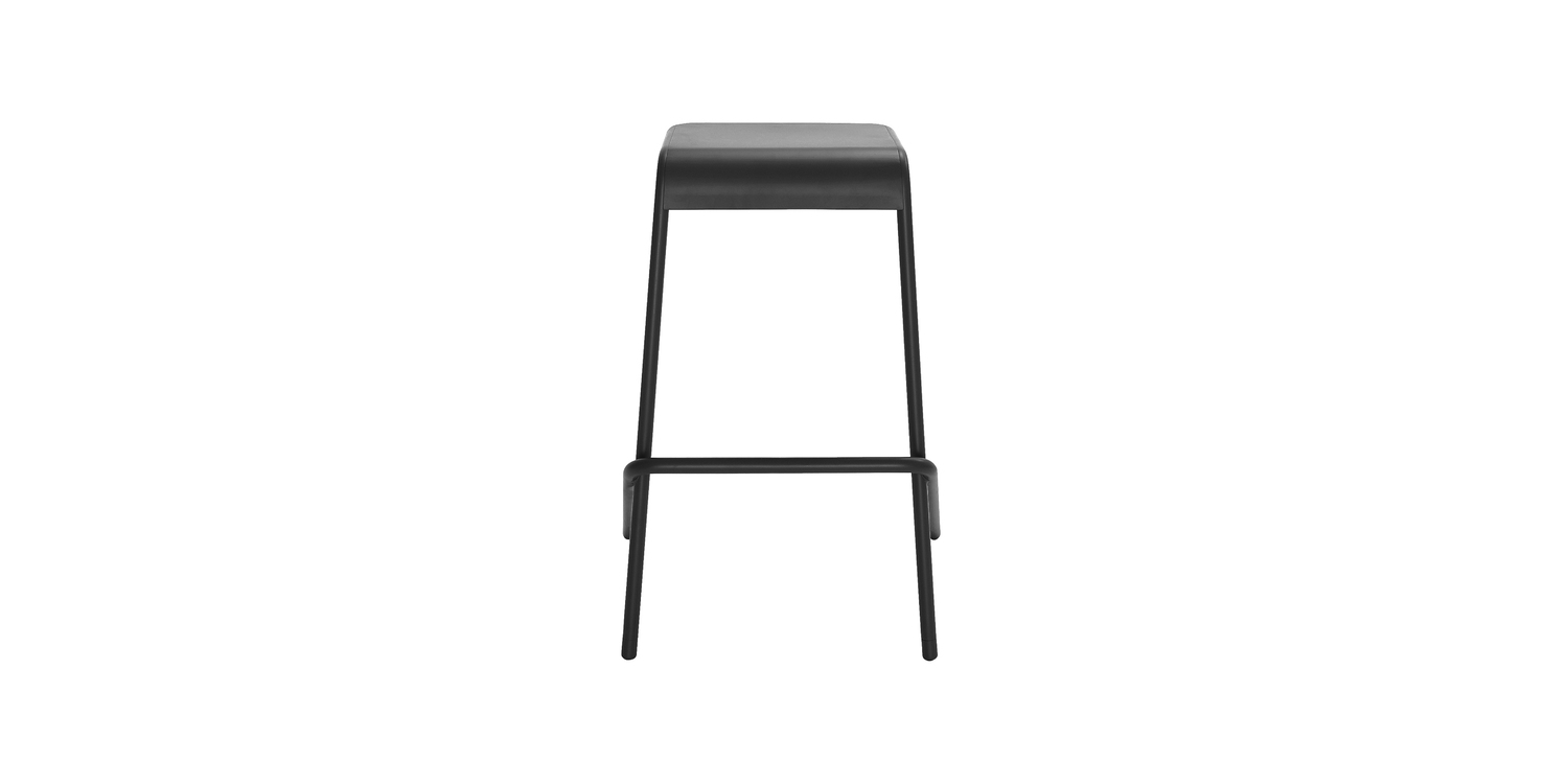 “Dining bar scene with several mud‑colored Alodia stools lined up at a wooden countertop.”