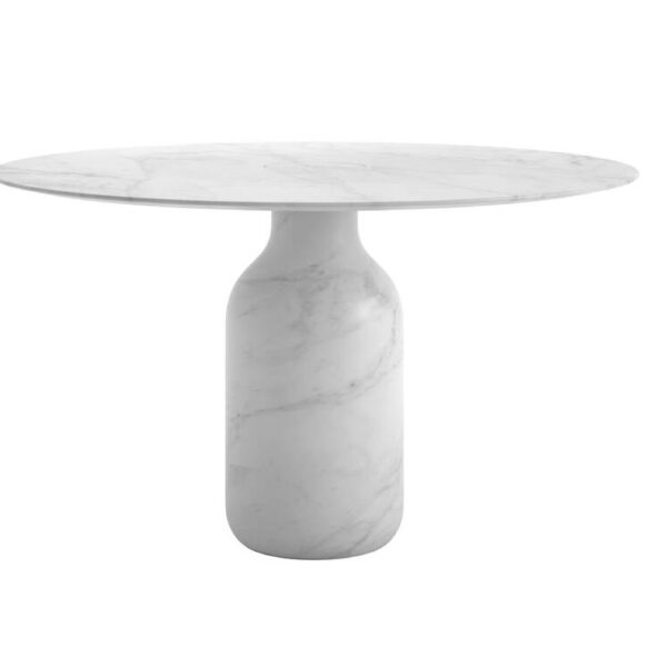 “Detail of tabletop’s rim and base junction, revealing the precision in carved marble craftsmanship.”