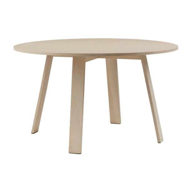 “Rear view of blue-stained ash Bac Table, emphasizing its monochrome finish and the solidity of its base.”