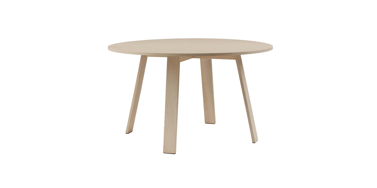 “Rear view of blue-stained ash Bac Table, emphasizing its monochrome finish and the solidity of its base.”