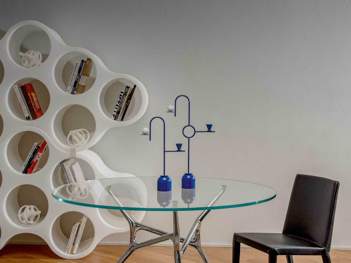 Modern Italian Blue Candleholders by Cappellini, designer luxury lighting accessories for Troy, Michigan.
