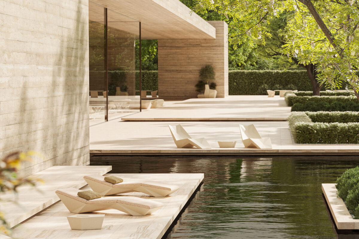 High-end Faz Sun Chaise Longue by Ramón Esteve for Vondom, modern Spanish outdoor furniture for Troy, Michigan.