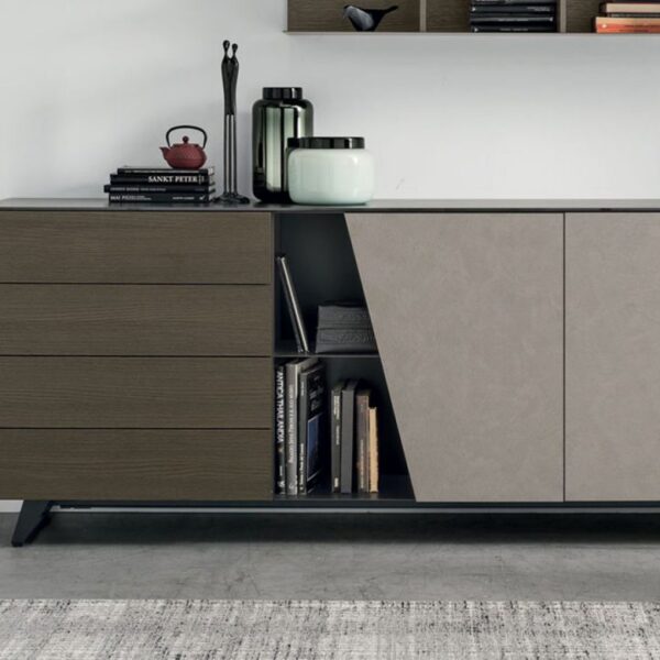 “Diagonal sideboard by Tomasella – modern Italian storage unit with distinctive angled front panels and minimalist form”