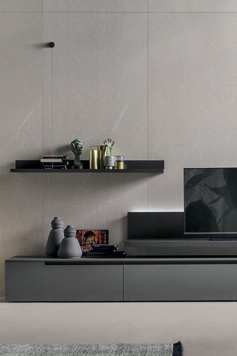 “Tomasella Elle & Filo collection – contemporary modular furniture combining open shelves and integrated workspace in sleek style”