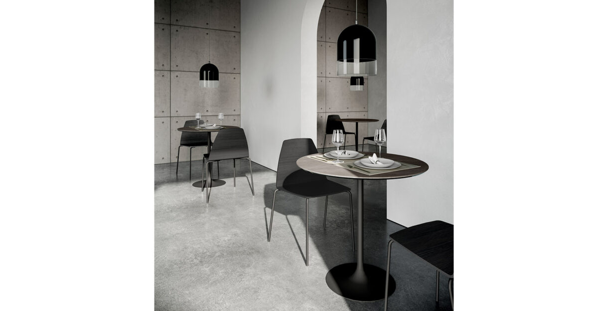 “Flute Bar Table by Sovet – modern Italian high table with sleek pedestal base and minimalist round top”