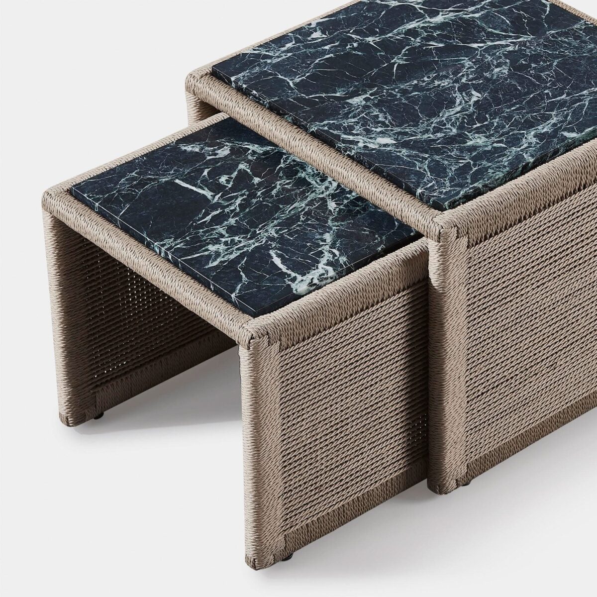 “Harbour Formentera Nesting Tables – contemporary patio side tables with coastal elegance and functionality”