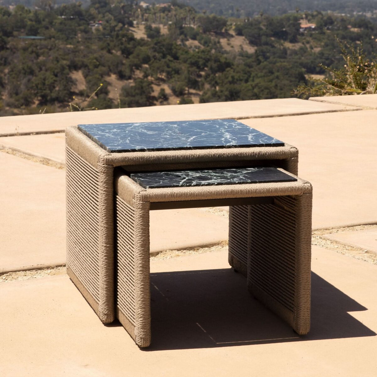 “Formentera side tables by Harbour – space-saving outdoor accent tables in sculptural round shapes”