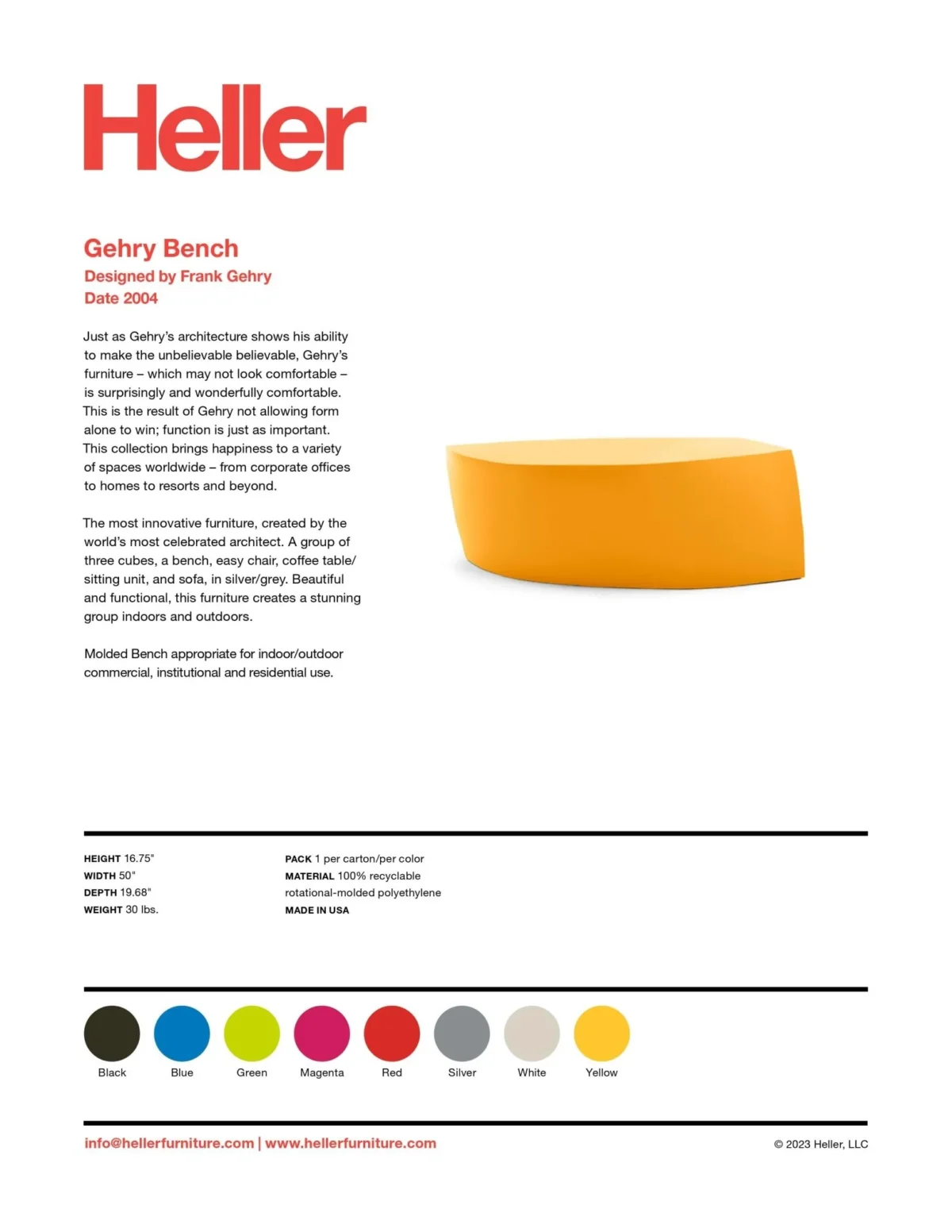 Gehry Bench by Heller, chic and functional seating for contemporary Troy, Michigan homes.