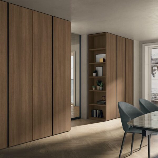 “Gola wardrobe by Tomasella – modern Italian wardrobe with integrated vertical groove handles and minimalist panels”