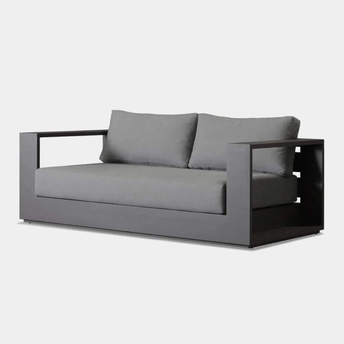 “Contemporary outdoor loveseat – Hayman Aluminum 2 Seat Sofa with deep seating and architectural design”