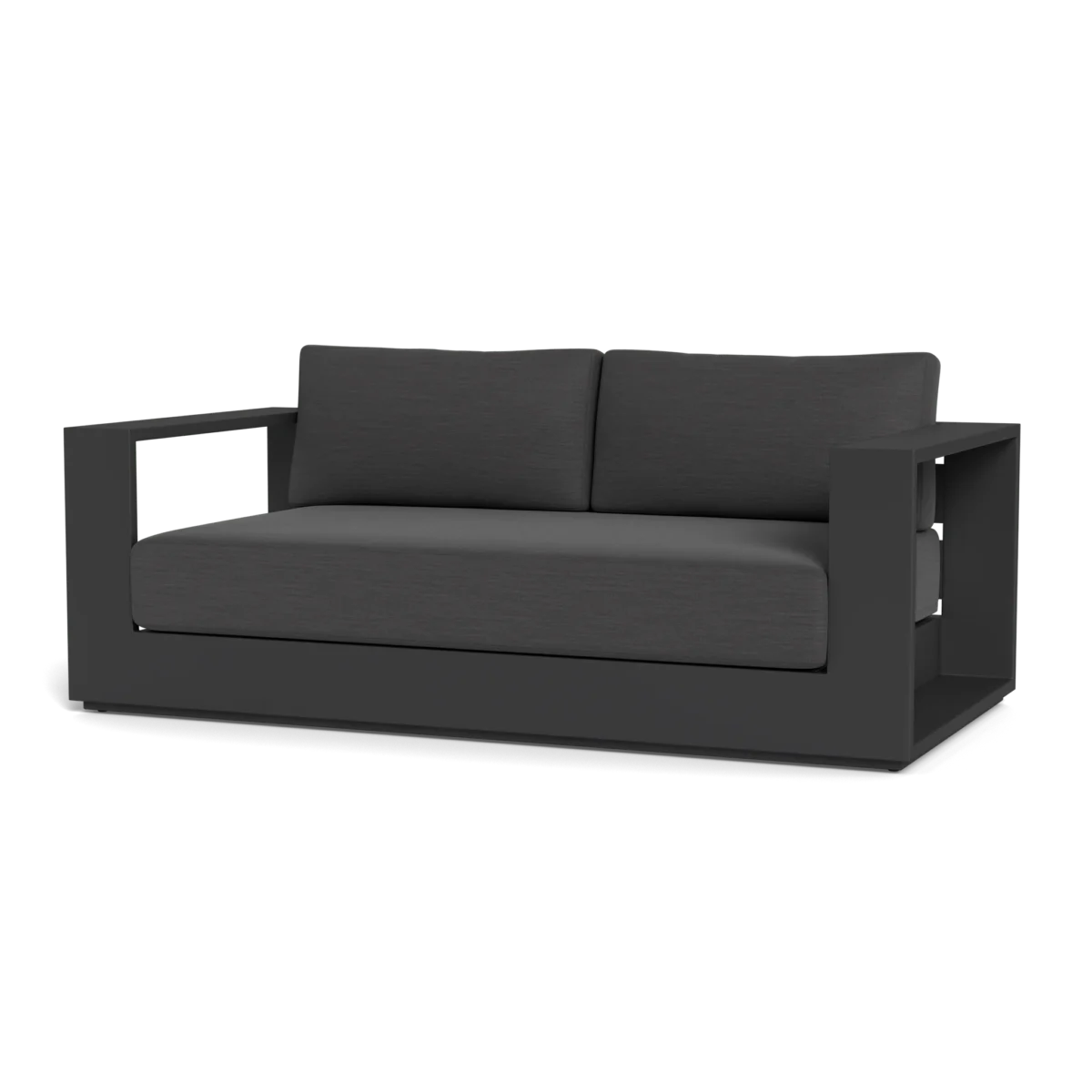 “Angled view of Hayman Aluminum 2 Seat Sofa – clean lines and luxurious comfort for patios or terraces”