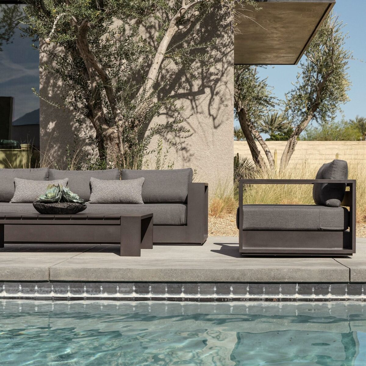  “Close-up of frame and cushion detail – Hayman Aluminum 3 Seat Sofa by Harbour with weather-resistant construction”