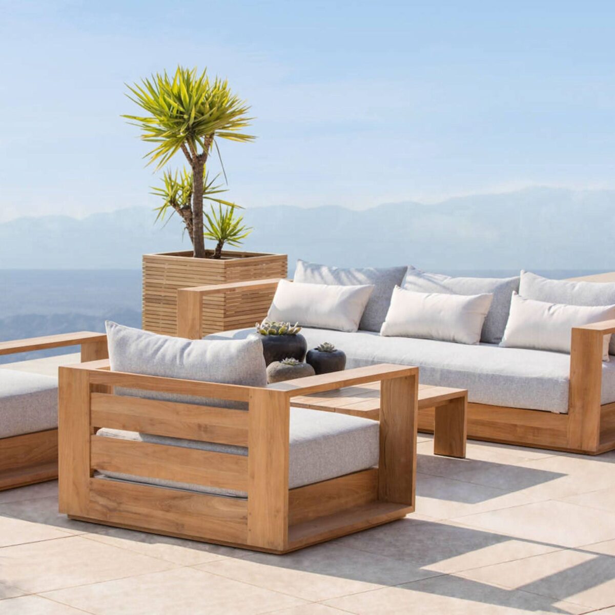 “Hayman Teak Coffee Table by Harbour – modern outdoor table crafted from solid natural teak wood”