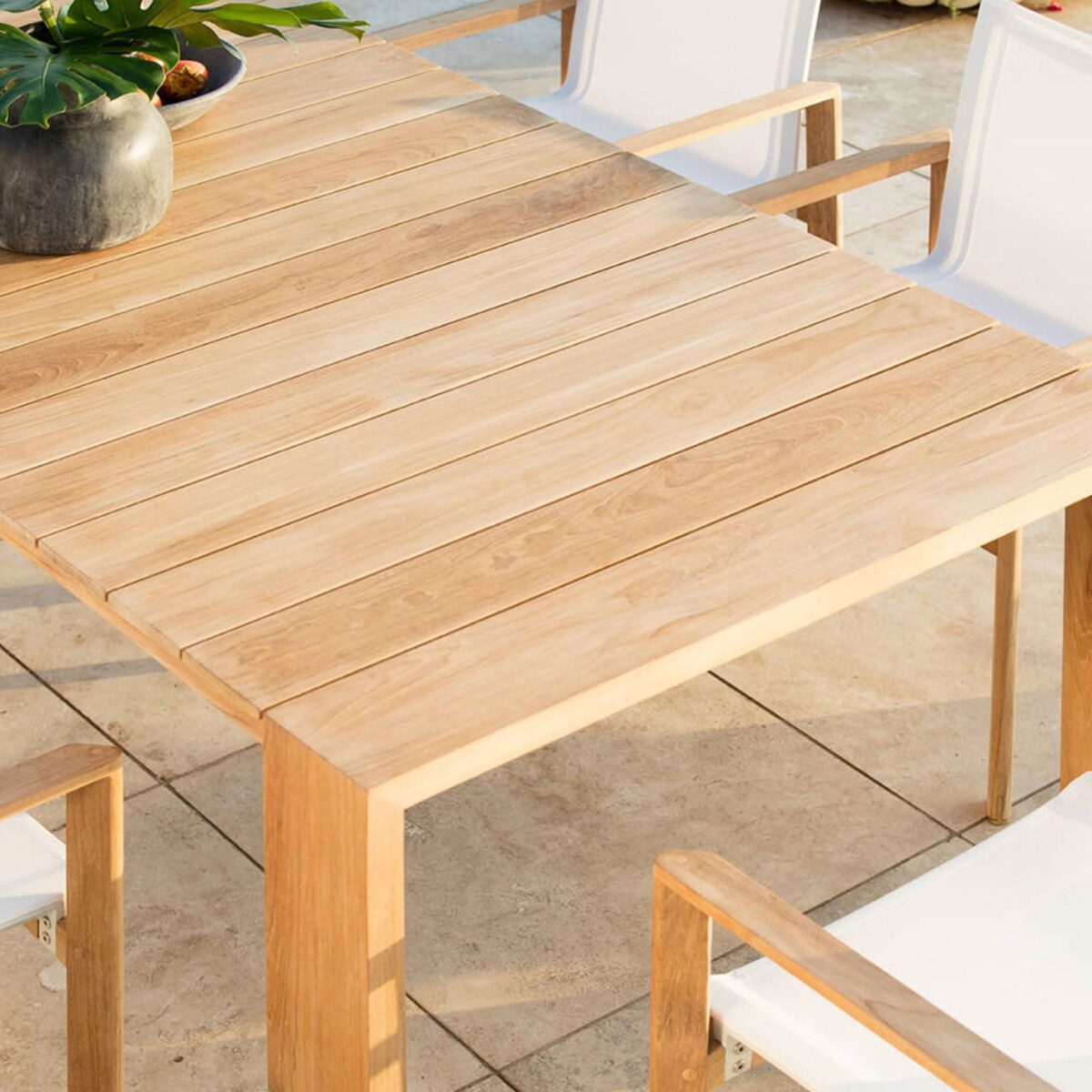 “Top-down view of Hayman rectangular teak table – clean lines and timeless coastal design”