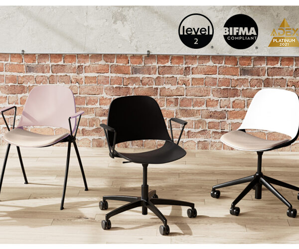 “Eclipse chair by Via Seating with high-impact sculptural back at Royal Oak showroom”