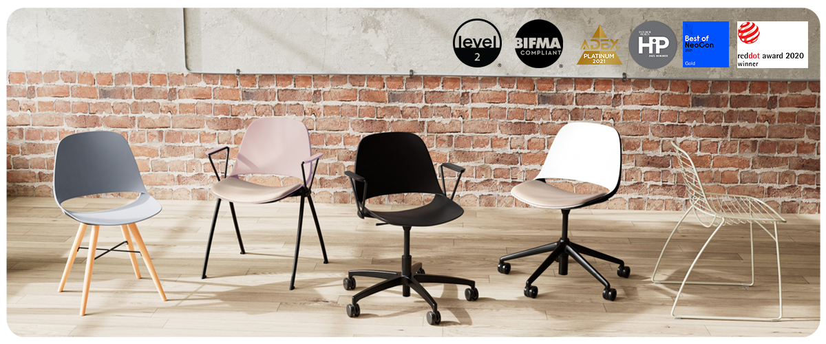 “Eclipse chair by Via Seating with high-impact sculptural back at Royal Oak showroom”