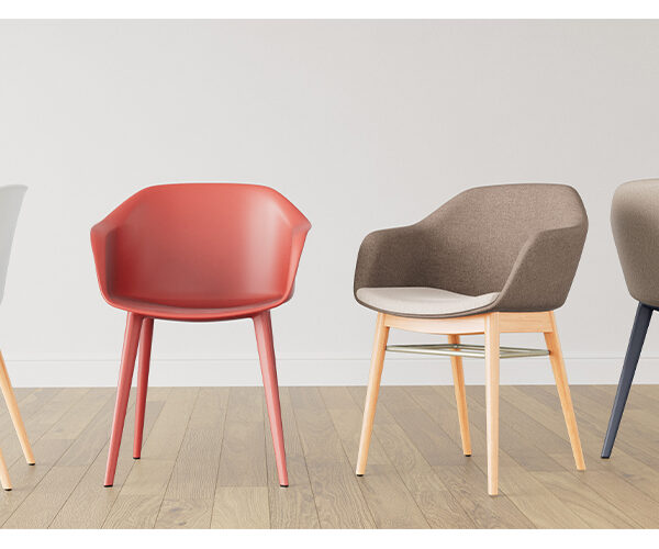 Coleuri chair by Viaseating with modern silhouette and vibrant upholstery