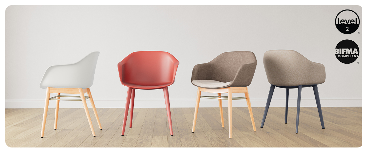 Coleuri chair by Viaseating with modern silhouette and vibrant upholstery