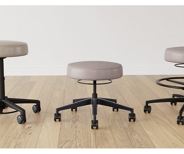 “Spec stool by Via Seating with sleek upholstered seat at Royal Oak showroom”