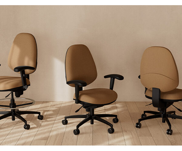 “Terra chair by Via Seating with ergonomic curved back at Royal Oak showroom”