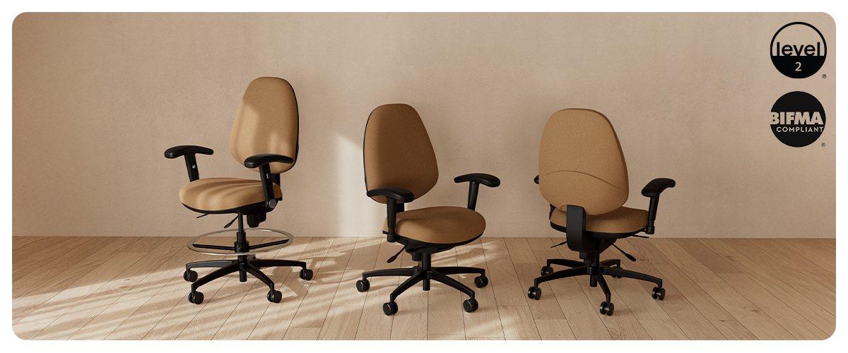 “Terra chair by Via Seating with ergonomic curved back at Royal Oak showroom”