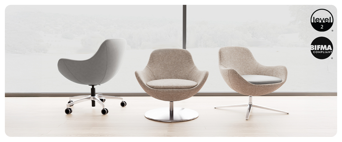 Comet chair by Viaseating with sleek, modern profile and upholstered seat