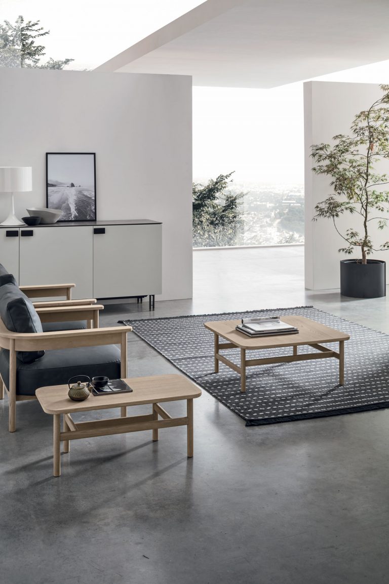 “Hood coffee table by Tomasella – modern Italian low table with rounded top and distinctive sculpted base”