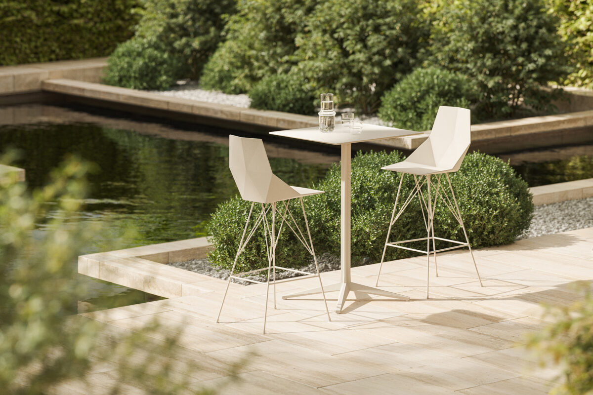 Designer FAZ Bar Stool from Vondom offering sleek style and stability for upscale Birmingham, Michigan outdoor bars