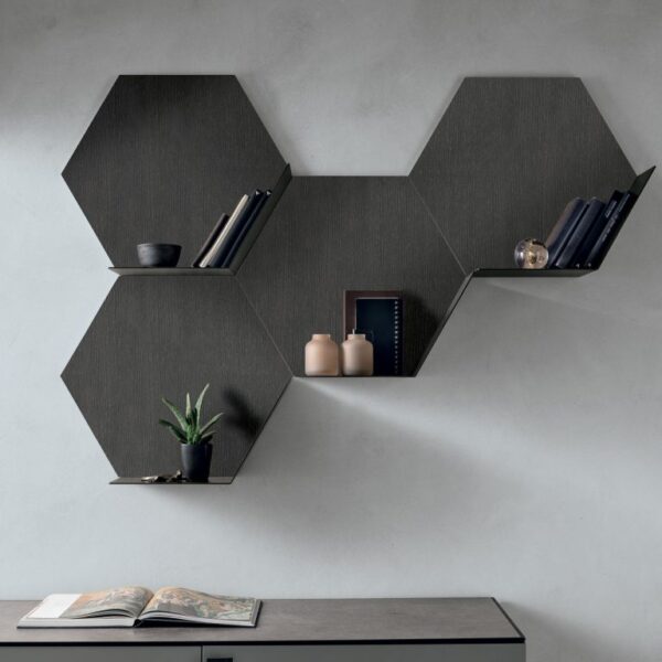 “Icaro by Tomasella – modern Italian wall unit with dynamic asymmetrical shelving and sleek contemporary design”