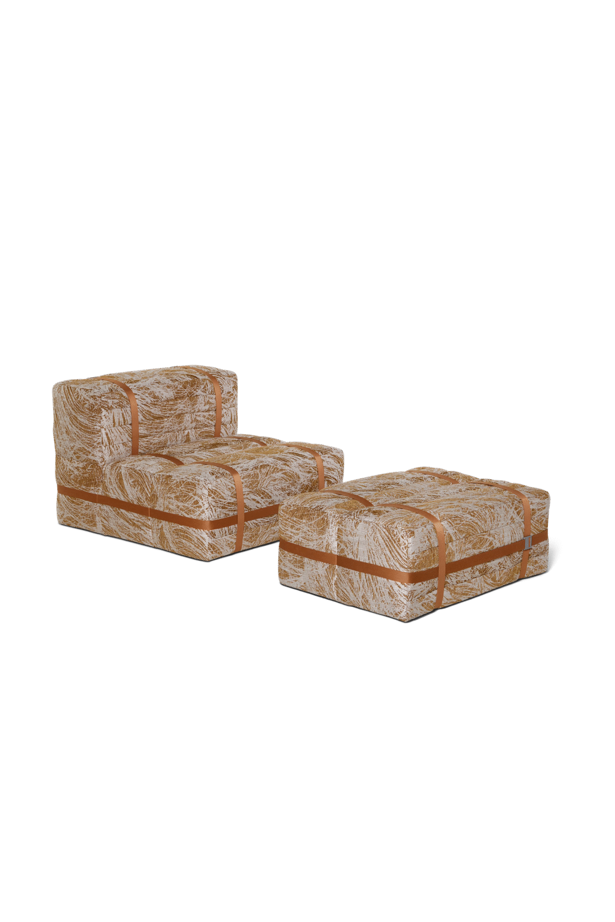Contemporary Haybale Lounge Chair with Footstool by Moooi, perfect for an artistic, high-end living space in Royal Oak, Michigan.