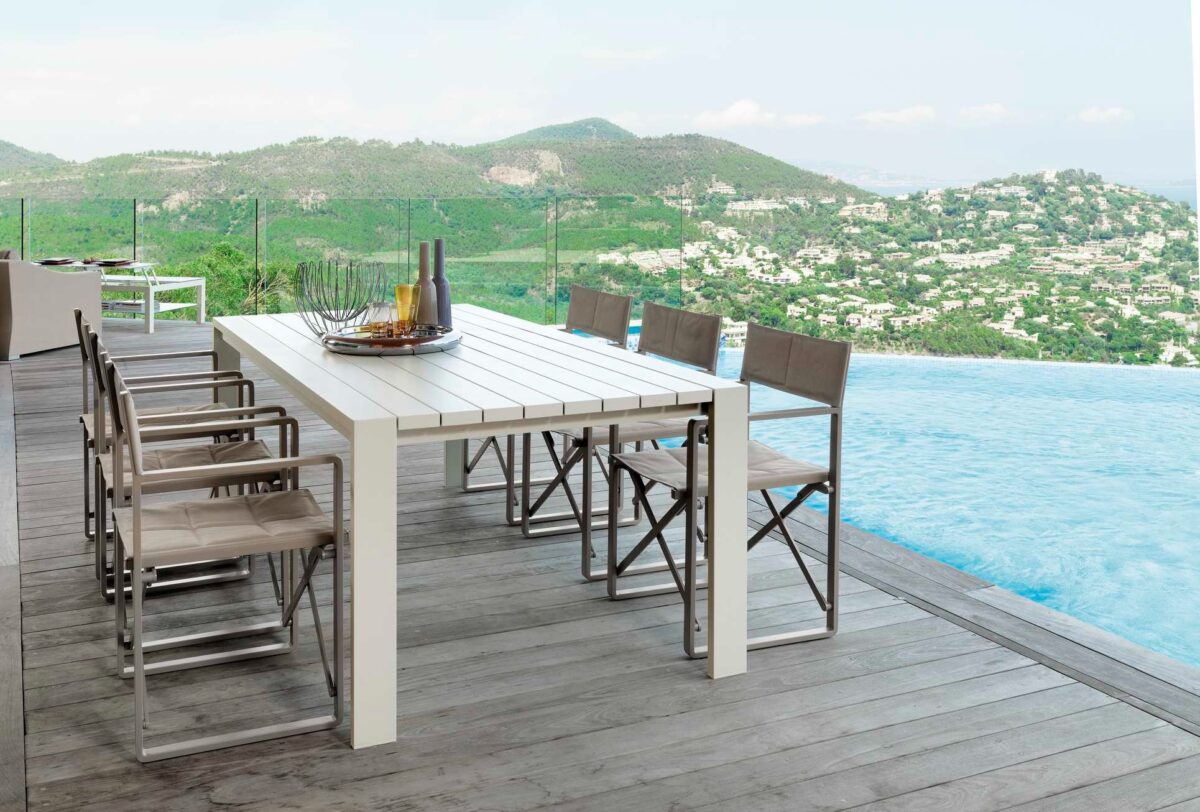 High-end Chic Director Chair by Talenti ideal for upscale outdoor dining or lounging in Birmingham, Michigan