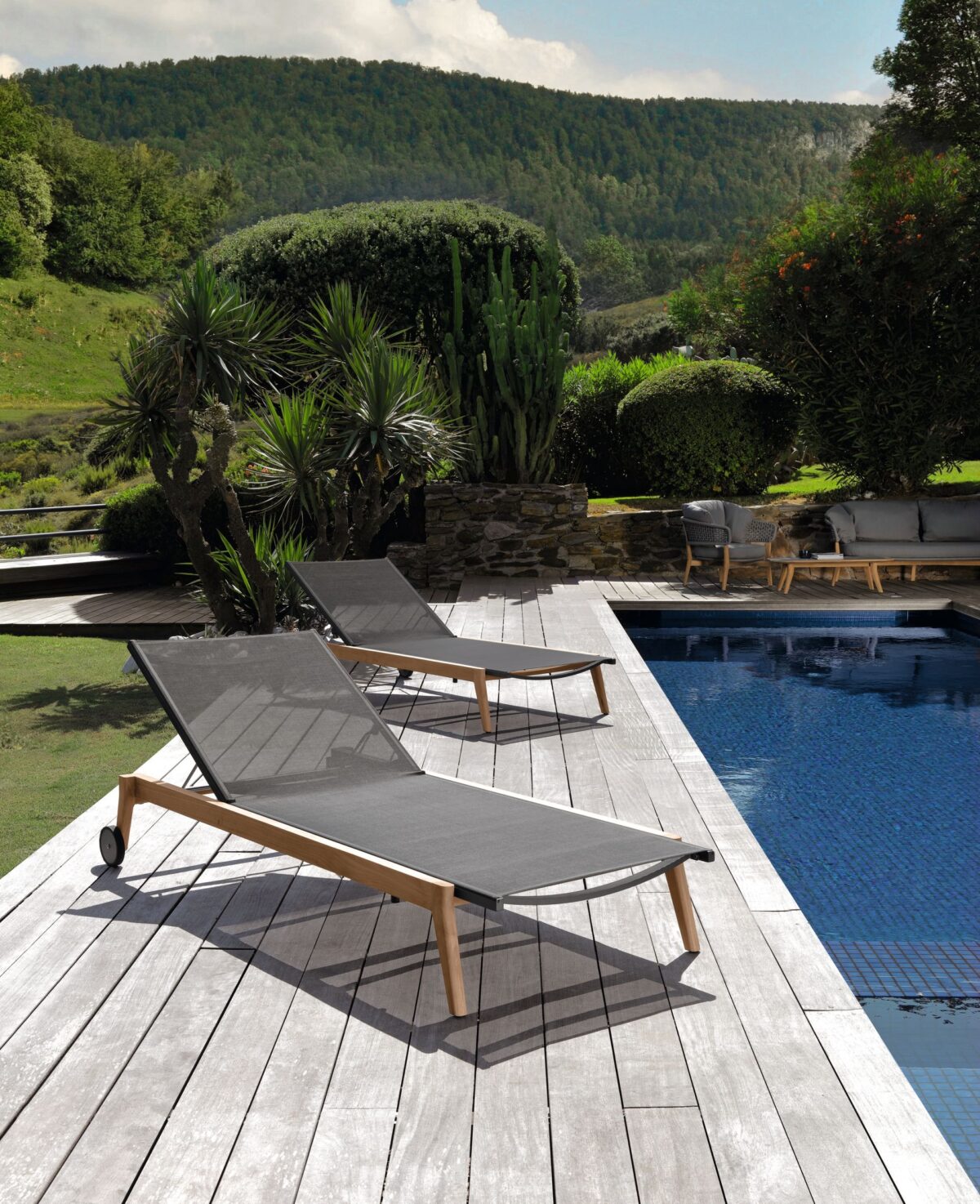 Moon//Teak Rectangular Dining Table by Talenti – perfect for luxury patios, garden dining, and rooftop lounges
